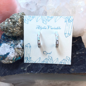 Sterling Silver Opal Hoop Earrings - Earrings - AlphaVariable