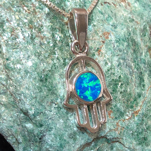 Hamsa Blue Opal Necklace - Necklace - AlphaVariable