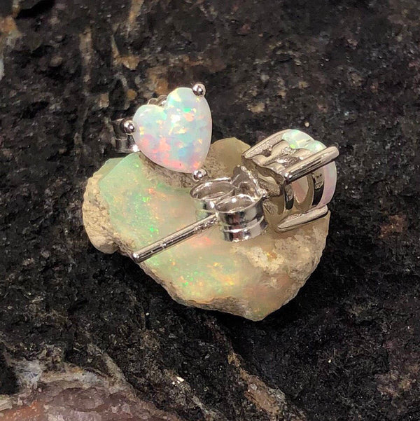 Opal Heart Stud Earrings - Earrings - AlphaVariable