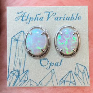 Sterling Silver Opal Stud Earrings - Earrings - AlphaVariable