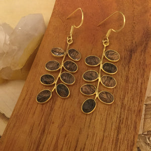 Gold Rutilated Quartz Earrings - Earrings - AlphaVariable