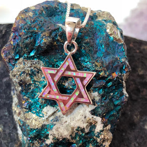 Pink Opal Star of David Necklace - Necklace - AlphaVariable