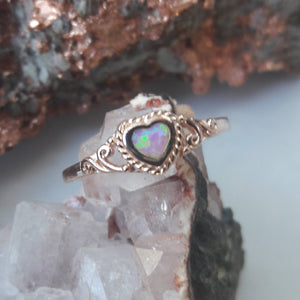 Rose Gold Pink Opal Heart Ring - Ring - AlphaVariable