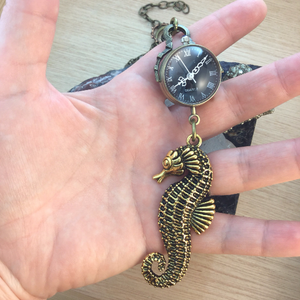 Seahorse Pocket Watch Necklace - Pocket Watch Necklace - AlphaVariable
