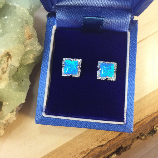 Blue Opal Square Stud Earrings - Earrings - AlphaVariable