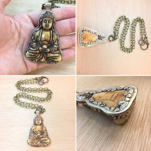 Carved Bone Buddha Necklace - Necklace - AlphaVariable