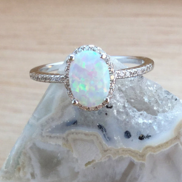 Opal Ring with Halo - Ring - AlphaVariable