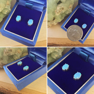 Sterling Silver Blue Opal Earrings - Earrings - AlphaVariable