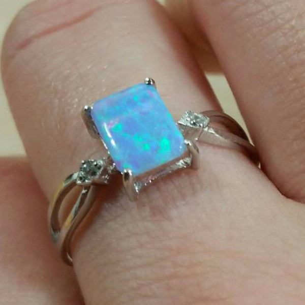 Blue Square Opal Ring