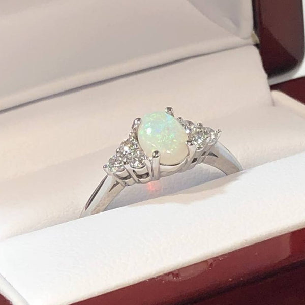 White Gold Diamond Opal Ring - Ring - AlphaVariable