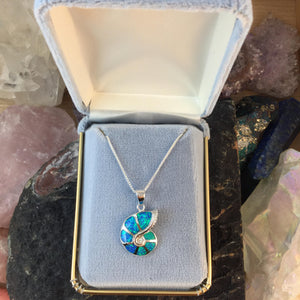 Blue Opal Ammonite Necklace - Necklace - AlphaVariable