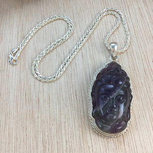 Sterling Silver Fluorite Buddha Necklace - Necklace - AlphaVariable