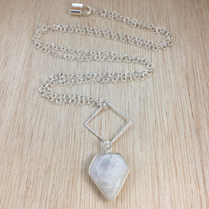 Sterling Silver Moonstone Necklace - Moonstone Necklace - AlphaVariable