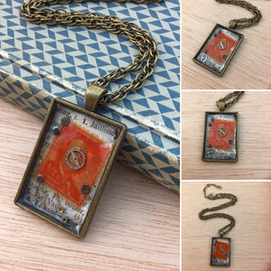 Steampunk Gear and Vintage Stamp Necklace - Pocket Watch Necklace - AlphaVariable