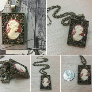 Steampunk Gear and Cameo Necklace - Pocket Watch Necklace - AlphaVariable