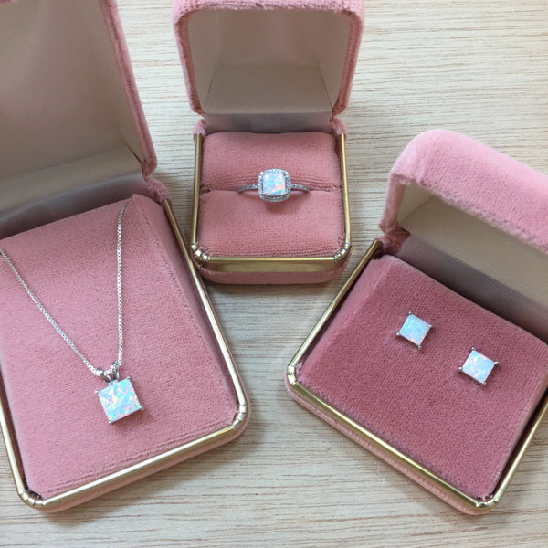 Sterling Silver Opal Ring, Earrings, and Necklace Jewelry Set - Jewelry Sets - AlphaVariable