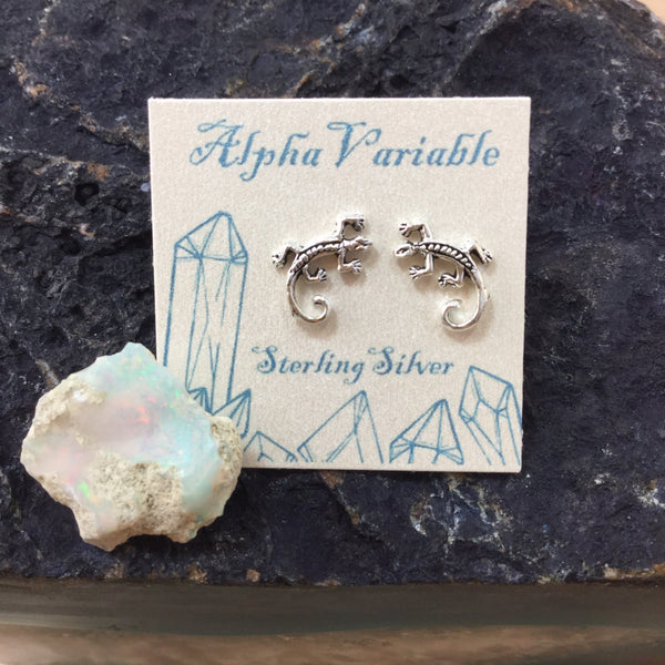 Sterling Silver Lizard Stud Earrings - Earrings - AlphaVariable