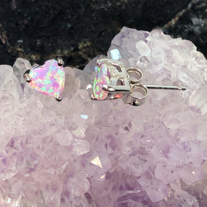 Pink Opal Heart Earrings - Earrings - AlphaVariable