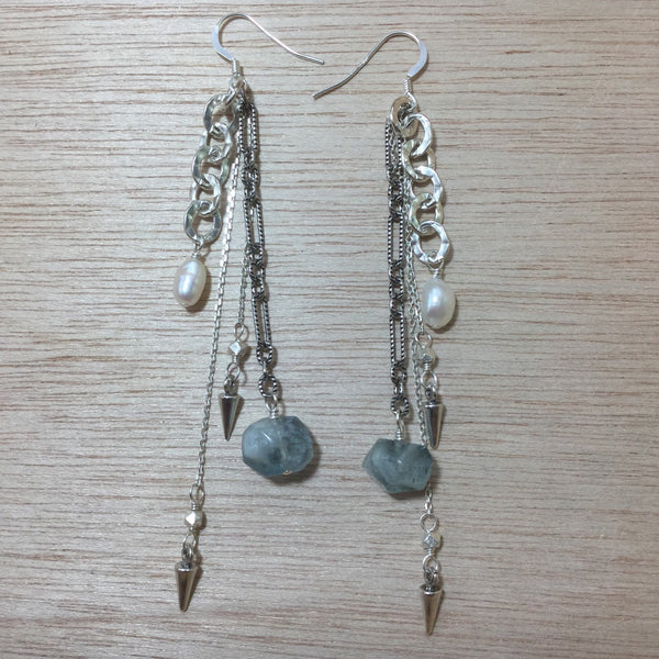 Sterling Silver Aquamarine Freshwater Pearl Earrings - earrings - AlphaVariable