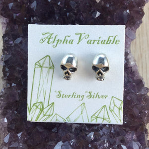 Sterling Silver Skull Stud Earrings - Sterling Silver Studs - AlphaVariable