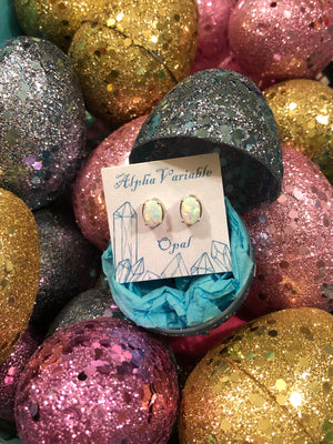 Oval Opal Earrings + Glitter Egg Gift Box -  - AlphaVariable