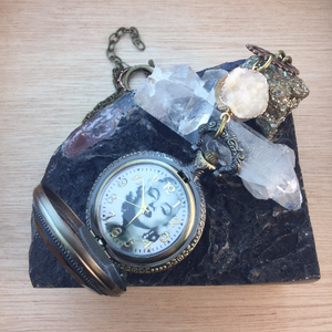 Steampunk Gear & Druzy Marilyn Monroe Pocket Watch Necklace - Pocket Watch Necklace - AlphaVariable
