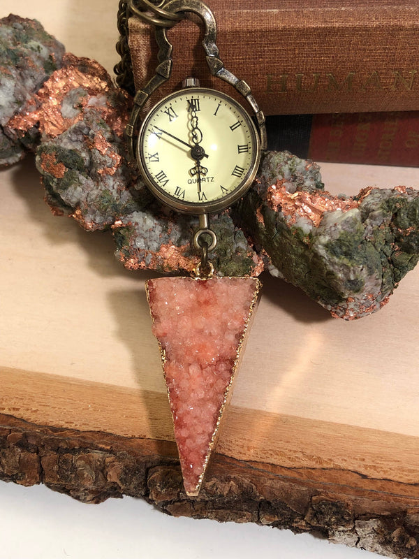 Druzy Pocket Watch Necklace - Pocket Watch Necklace - AlphaVariable