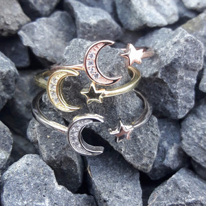 Rose Gold Moon and Star Ring - Ring - AlphaVariable