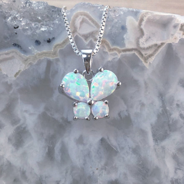 Sterling Silver Opal Butterfly Necklace - Necklace - AlphaVariable