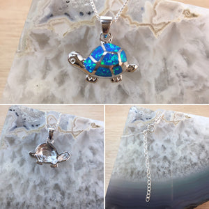 Sterling Silver Opal Turtle Necklace - Necklace - AlphaVariable