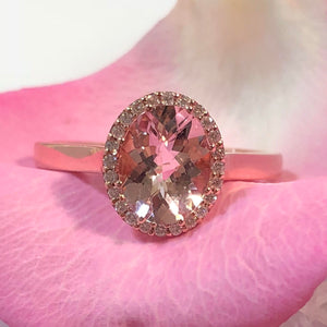 Rose Gold Morganite + Diamond Ring - Ring - AlphaVariable