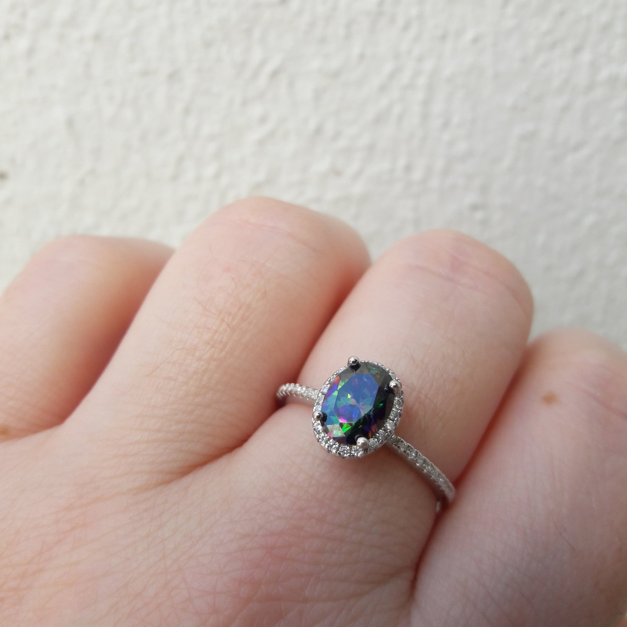 Mystic Topaz Ring, Round Cut leaves Engagement Ring | Benati
