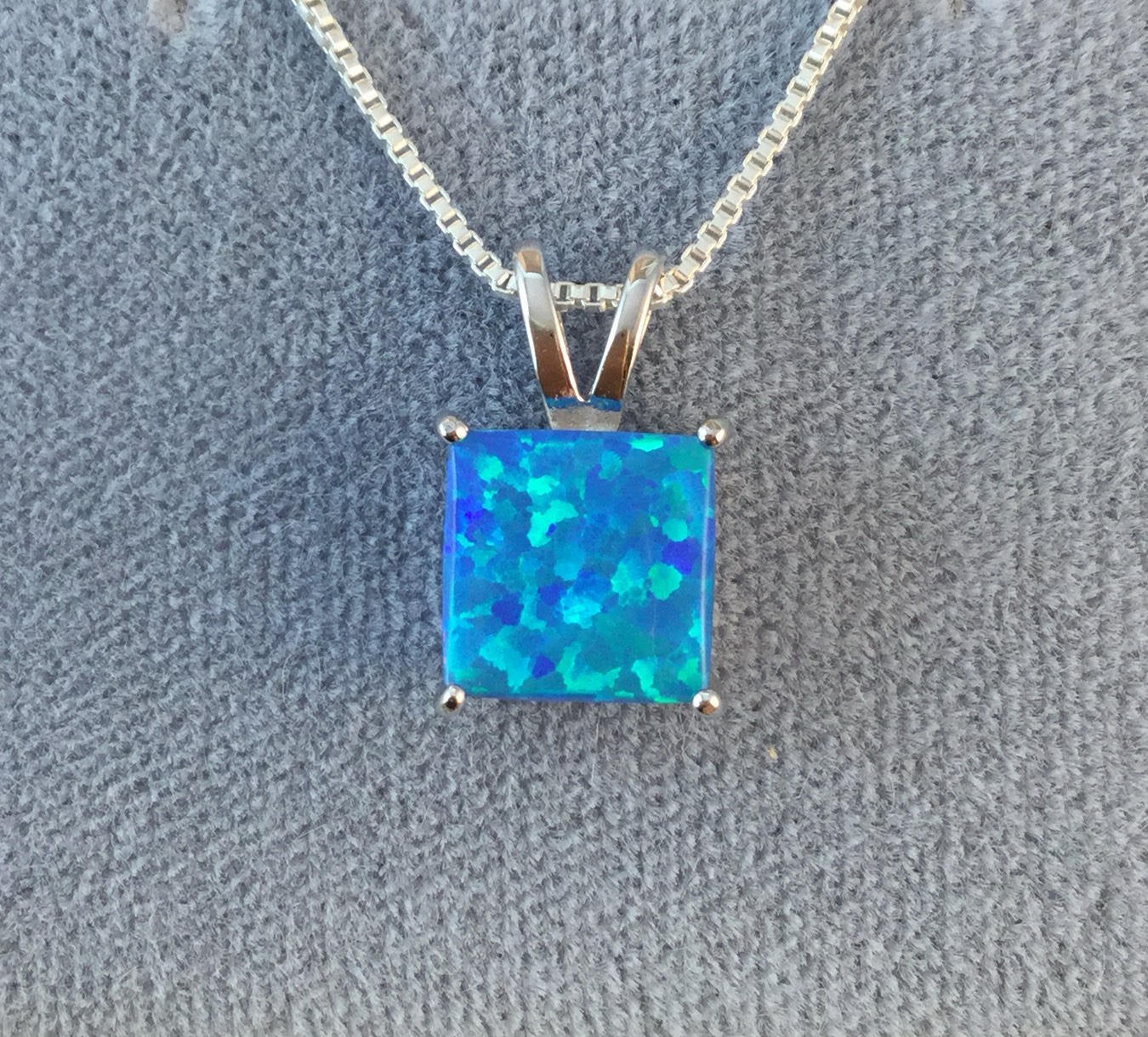 Bohemian Fire Opal Necklace For Women Silver Color Blue - Temu