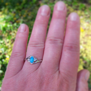 Blue Opal Engagement Ring With CZ Accents - Ring - AlphaVariable