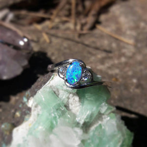 Blue Opal Engagement Ring With CZ Accents - Ring - AlphaVariable