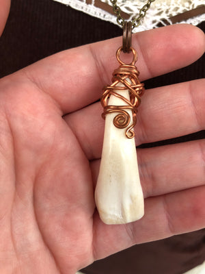 Copper Wire Wrapped Buffalo Tooth Necklace - Necklace - AlphaVariable