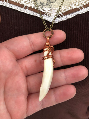 Copper Wire Wrapped Buffalo Tooth Necklace - Necklace - AlphaVariable