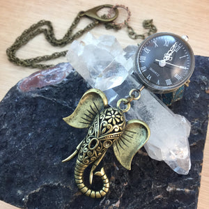 Elephant Pocket Watch Necklace - Necklace - AlphaVariable