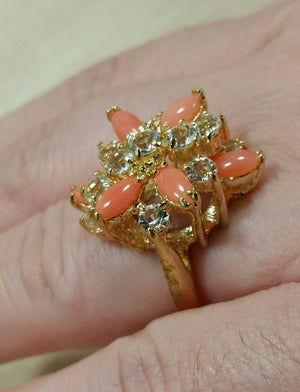 Vintage Gold Coral Gemstone Ring - Ring - AlphaVariable