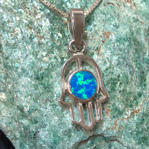 Hamsa Blue Opal Necklace - Necklace - AlphaVariable