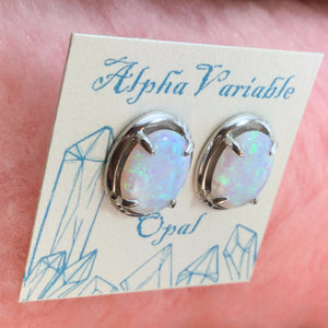 Sterling Silver Opal Stud Earrings - Earrings - AlphaVariable