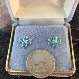 Sterling Silver Opal Bee Earrings - Earrings - AlphaVariable