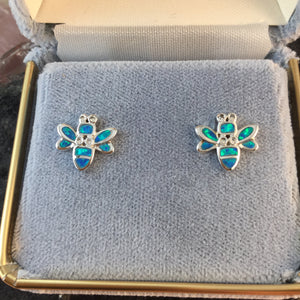 Sterling Silver Opal Bee Earrings - Earrings - AlphaVariable