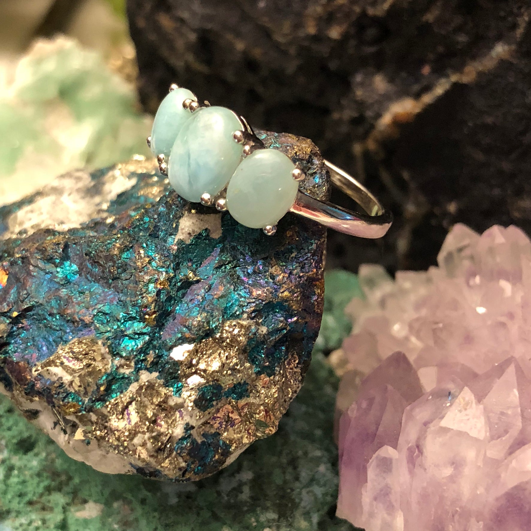 Triple Stone Larimar Ring - Ring - AlphaVariable