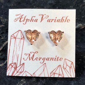 Morganite Heart Earrings - Earrings - AlphaVariable