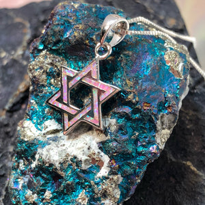 Pink Opal Star of David Necklace - Necklace - AlphaVariable