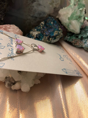 Pink Opal Heart Earrings + Necklace Set - Earrings - AlphaVariable