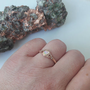 Rose Gold Pink Opal Heart Ring - Ring - AlphaVariable