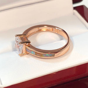 Rose Gold Pink Lab Opal Engagement Ring - Ring - AlphaVariable