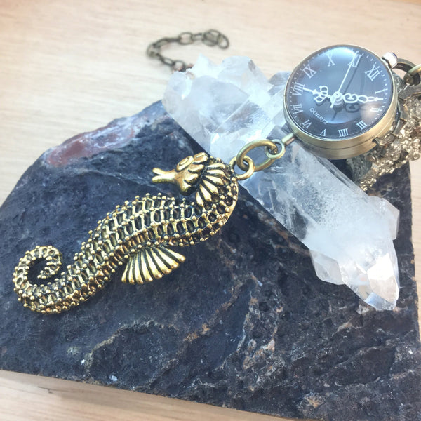 Seahorse Pocket Watch Necklace - Necklace - AlphaVariable